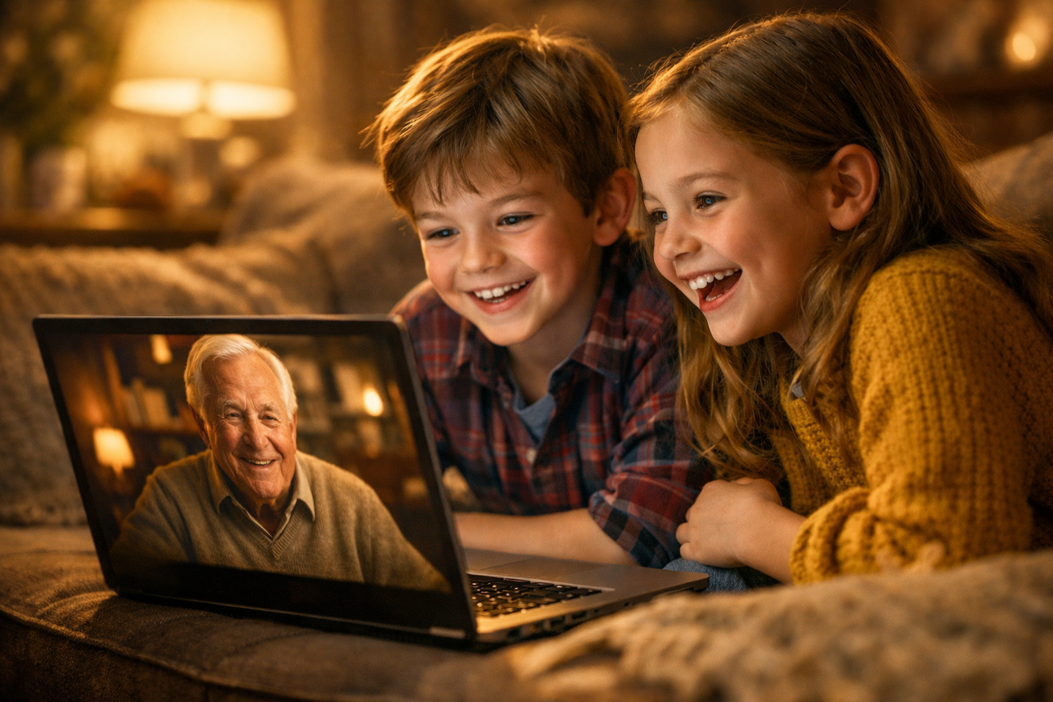 Grandchildren watching grandfather's story